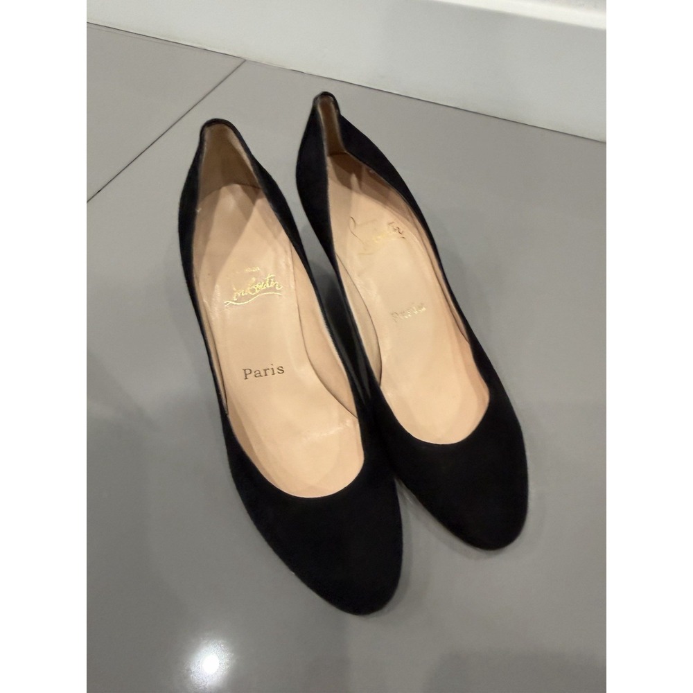 Christian Louboutin Black Suede Leather Wedge Slip-On Heel EU 39.5 - Picture 2 of 14